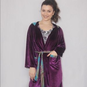 Velvet purple robe green paisley plus xxs-3x